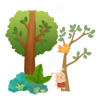 卡通森林环保植树节,免抠元素