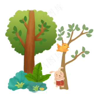 卡通森林环保植树节,免抠元素