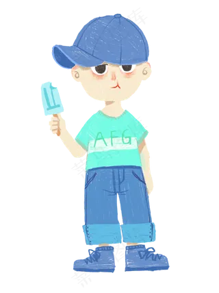 夏天吃冰棍的小男孩