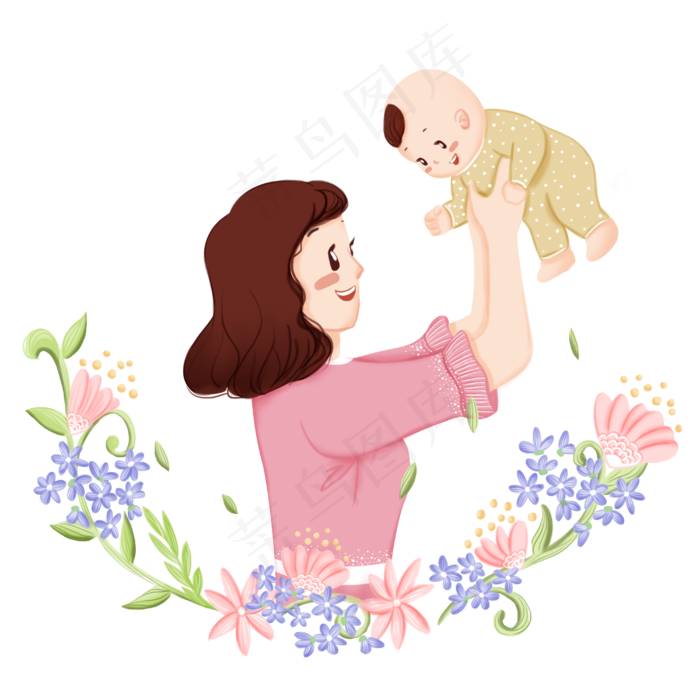 母亲节母爱母婴花朵温情PNG