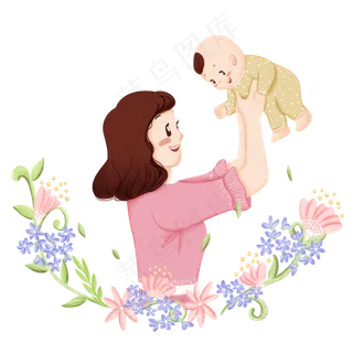 母亲节母爱母婴花朵温情PNG