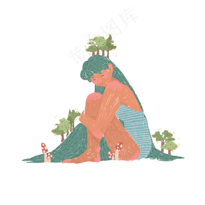 植树节女孩和树木