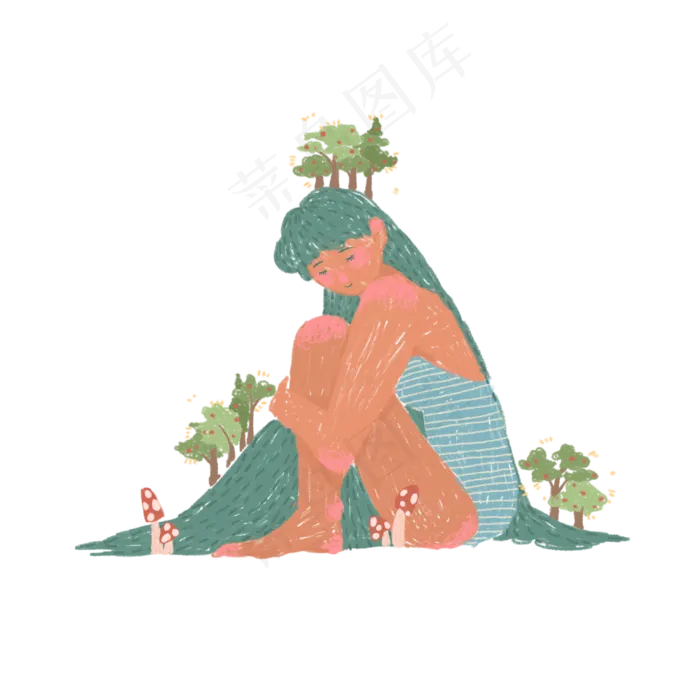 植树节女孩和树木(2000*2000px 300 dpi )
