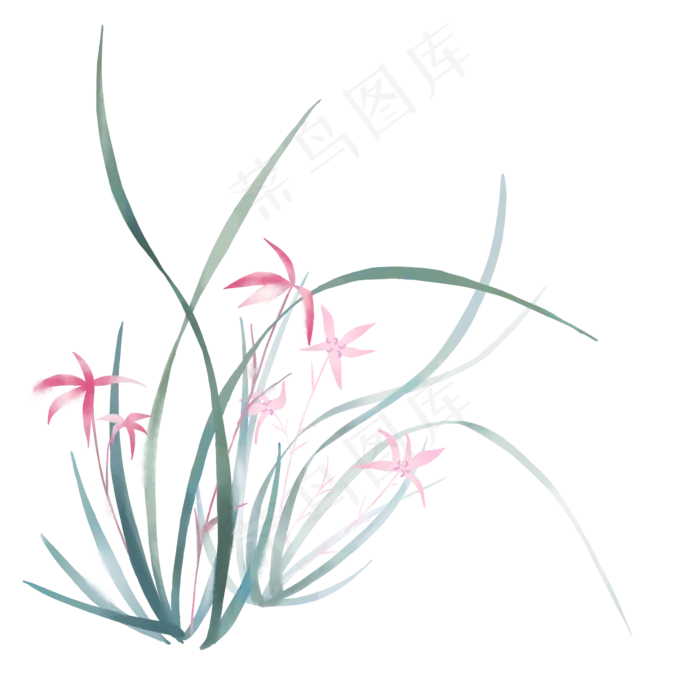春天兰花紫花水墨小丛(2000*2000px 300 dpi )psd模版下载