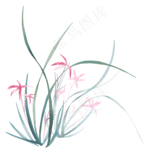 春天兰花紫花水墨小丛