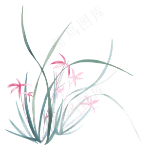 春天兰花紫花水墨小丛