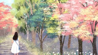 樱花树下踏青女孩风景