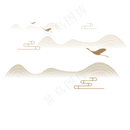 中国风渐变山云仙鹤插画网页海报