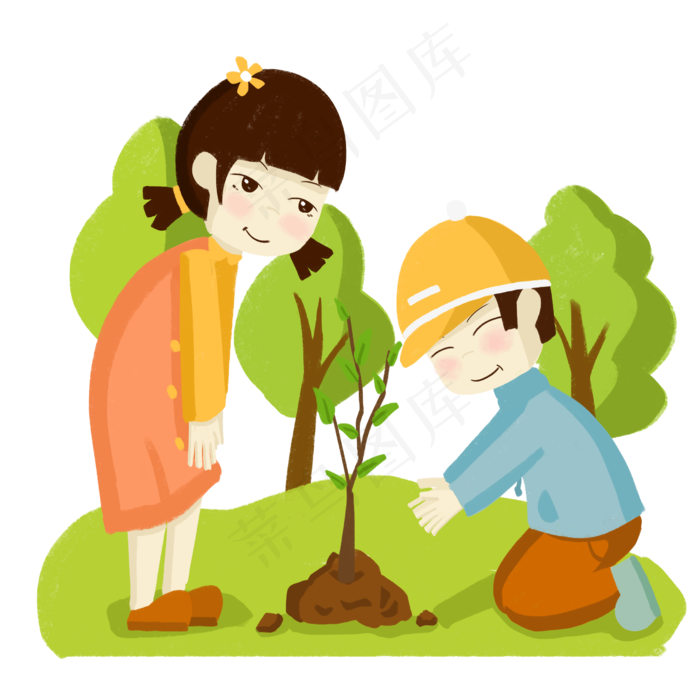 植树节人物和树木插画