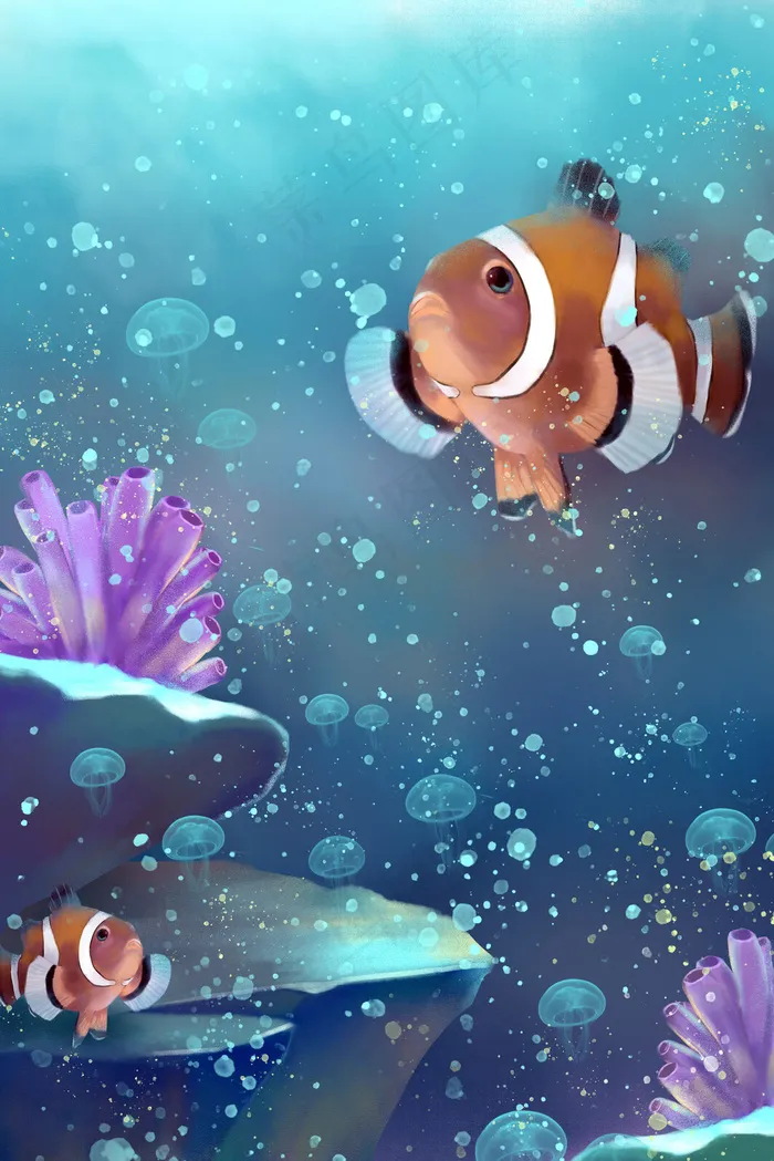 海底世界-小丑鱼与海葵(3545X5315(DPI:300))psd模版下载