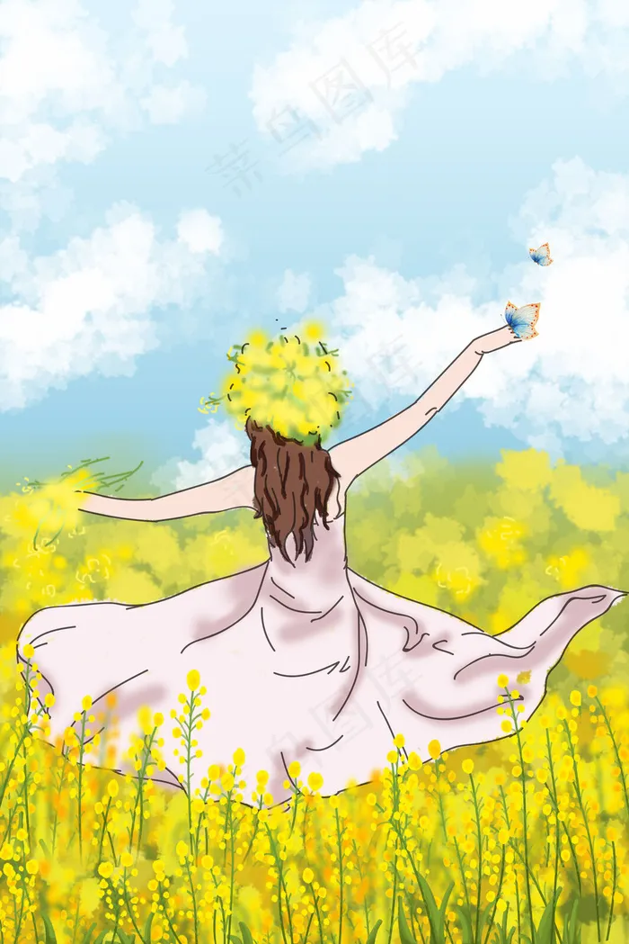 油菜花赏花少女春游(2880X1620(DPI:300))psd模版下载