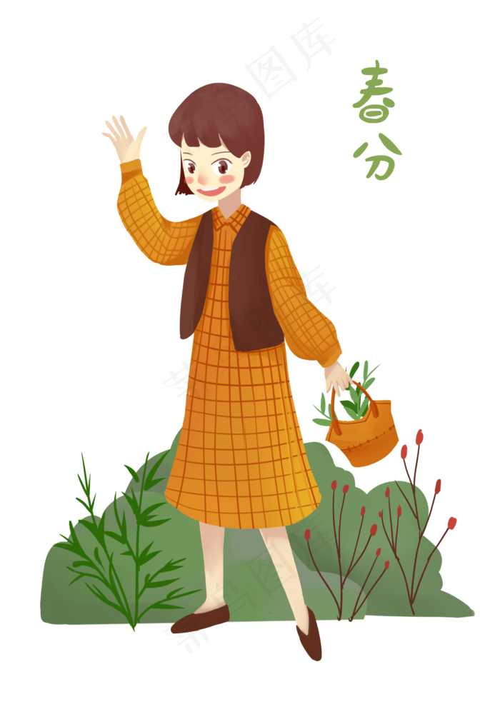 春分拿着篮子的小女孩,免抠元素