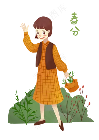 春分拿着篮子的小女孩,免抠元素