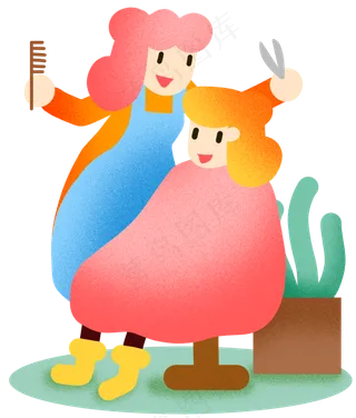 龙抬头女孩理发,免抠元素