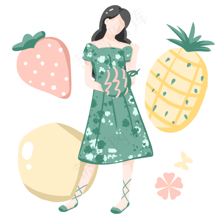 夏季水果可爱女孩(2000X2000(DPI:300))psd模版下载