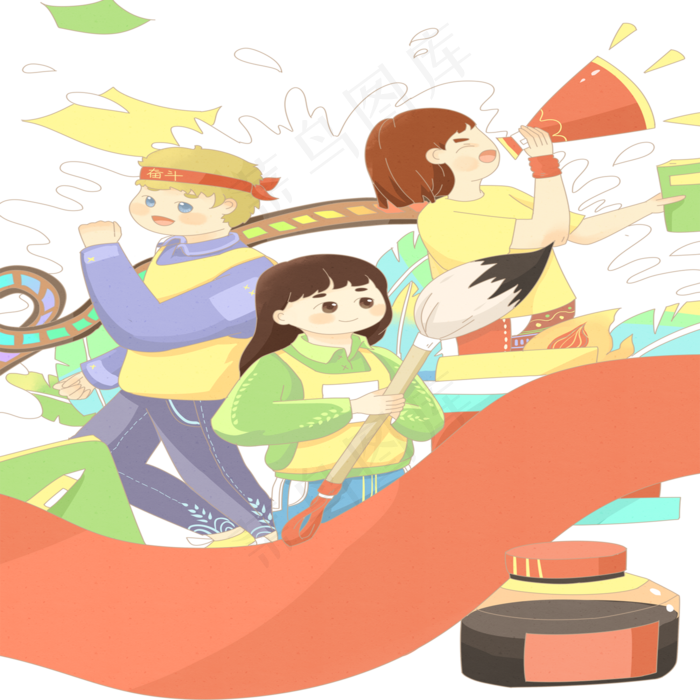 三个小朋友过五一(2000X2000(DPI:300))psd模版下载