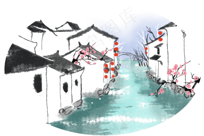江南房子水墨画(3000X2000(DPI:299))psd模版下载