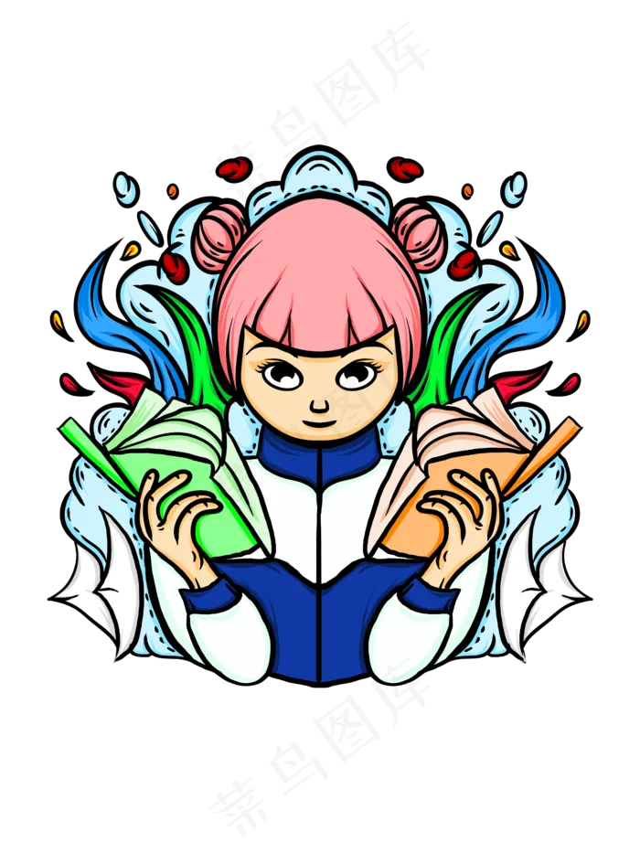时尚漫画撞色高考少女温书加油冲(5000X6667(DPI:72))psd模版下载