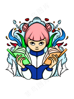 时尚漫画撞色高考少女温书加油冲