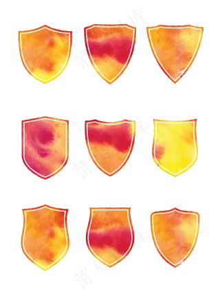 手绘水粉水彩风格徽章元素可商用