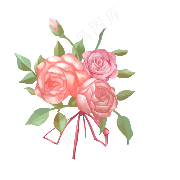 水彩红色玫瑰花(3000X3000)
