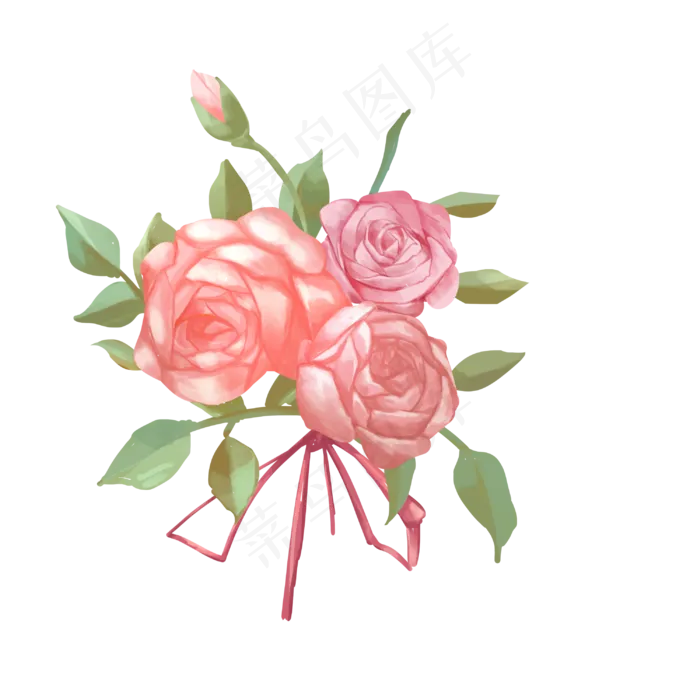 水彩红色玫瑰花(3000X3000)
