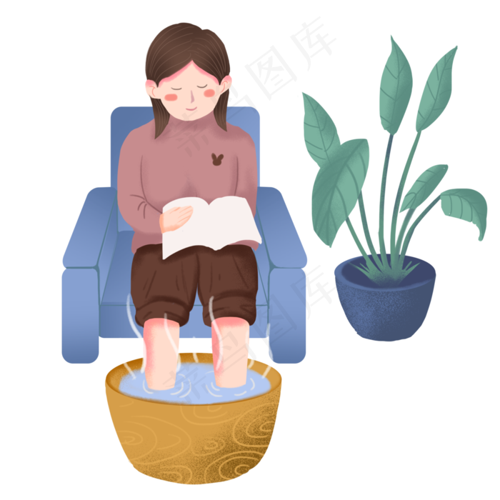 冬日取暖泡脚插画,免抠元素