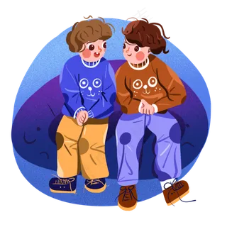 儿童节坐在一起聊天的小伙伴手绘