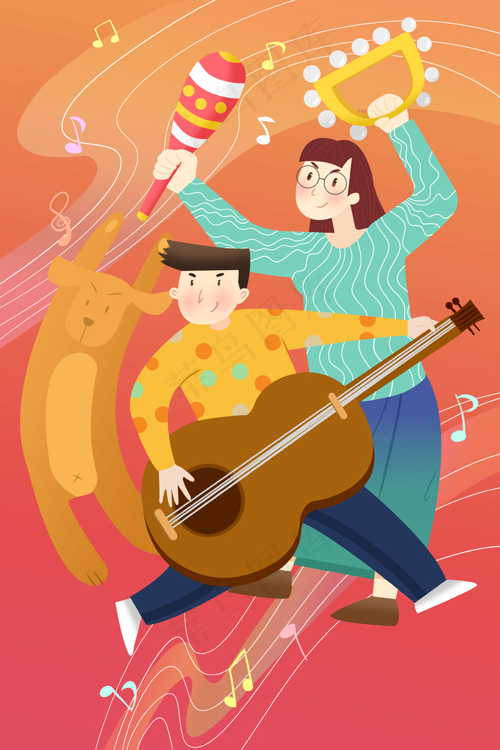 红色系扁平风劳动节音乐工作者配图(3545*5315px 300 dpi )psd模版下载
