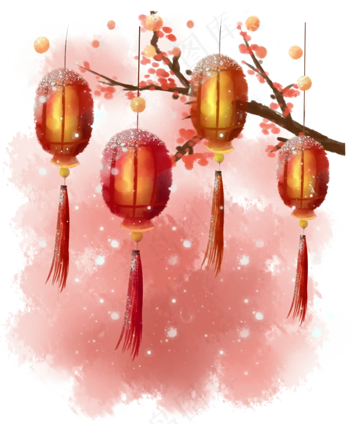 春节水彩灯笼挂饰,免抠元素(2500X3000(DPI:300))psd模版下载