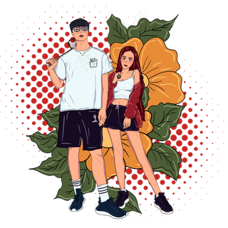 运动风格小清新情侣插图