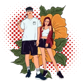 运动风格小清新情侣插图