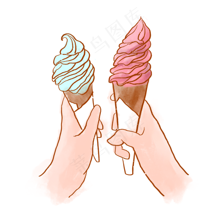 卡通手绘手拿冰淇淋PNG免抠素材