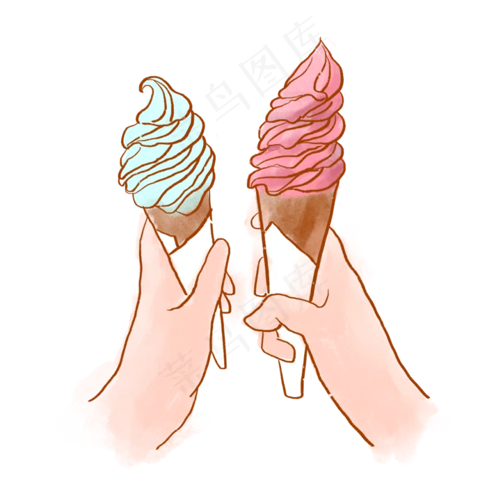 卡通手绘手拿冰淇淋PNG免抠素材(2048X2048(DPI:300))psd模版下载