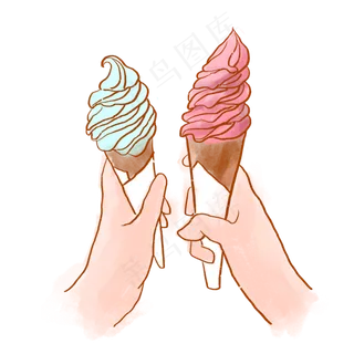 卡通手绘手拿冰淇淋PNG免抠素材