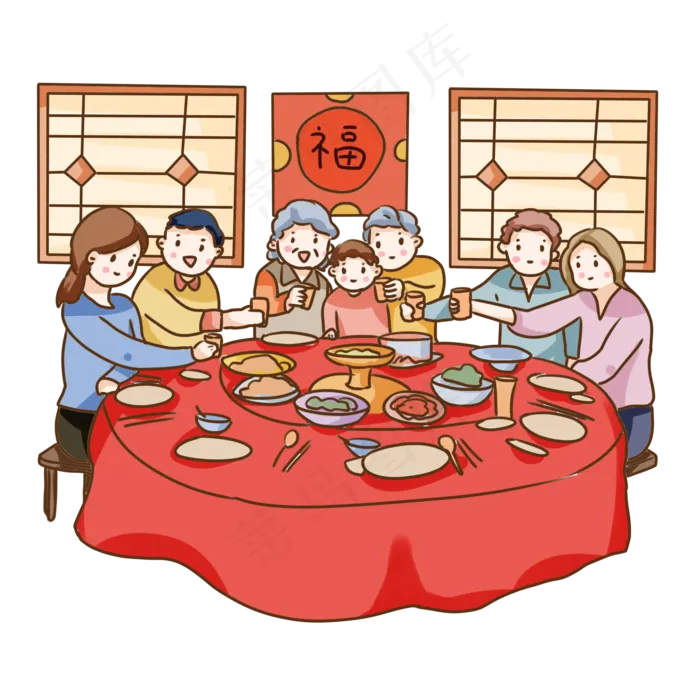 手绘卡通2019家人聚会,免抠元素(2000*2000px 300 dpi )psd模版下载