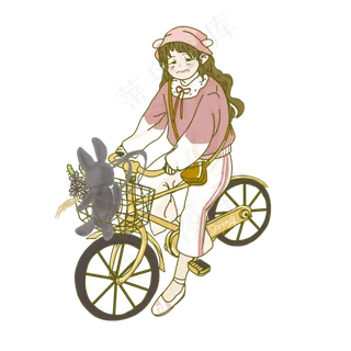 踏青出游骑自行车小姐姐