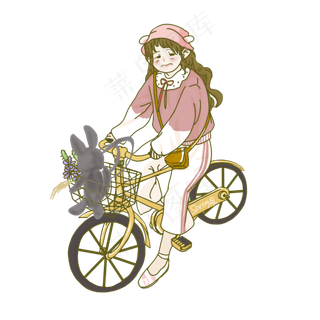 踏青出游骑自行车小姐姐