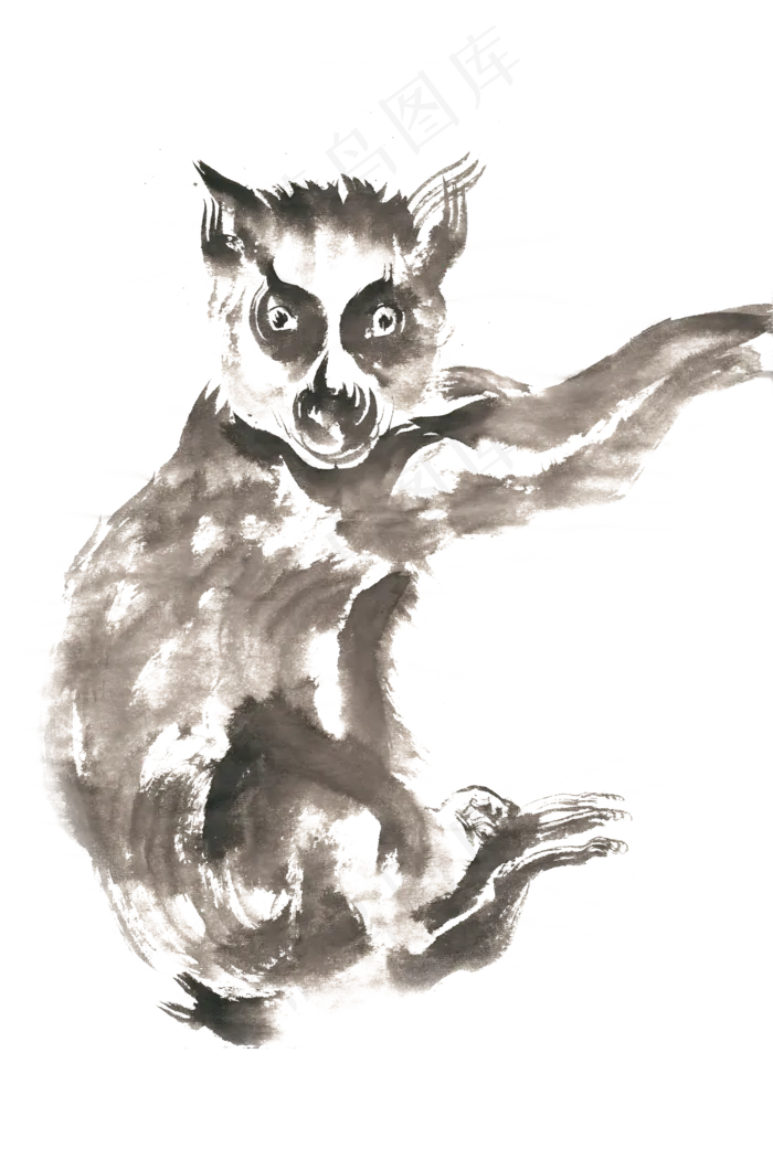 攀爬的小动物水墨画PNG免抠素材(2200*3300px 300 dpi )psd模版下载