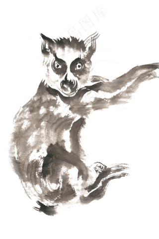 攀爬的小动物水墨画PNG免抠素材