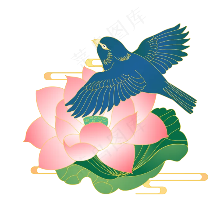 国潮花鸟中国风,免抠元素