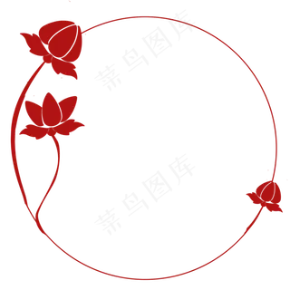 中国风圆形莲花荷花剪纸剪影圆形