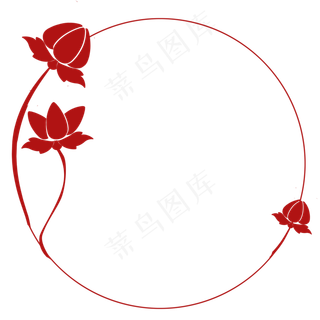 中国风圆形莲花荷花剪纸剪影圆形