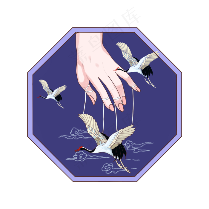 幻想手仙鹤中国风古典提线PNG,免抠元素(3000*3000px 300 dpi )psd模版下载