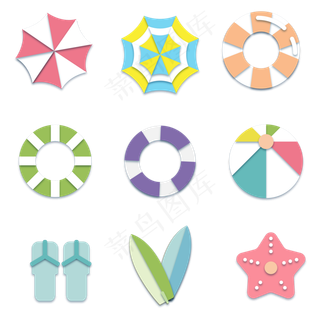 夏日小物件剪纸图标