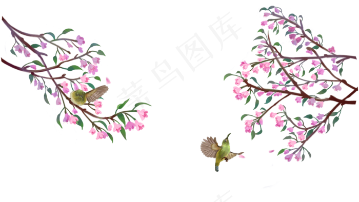 中国风花鸟海棠黄鹂边框横,免抠元素