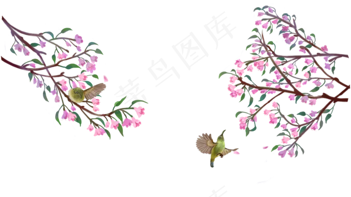 中国风花鸟海棠黄鹂边框横,免抠元素(2880X1620(DPI:300))psd模版下载