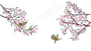 中国风花鸟海棠黄鹂边框横,免抠元素