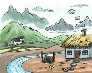 山水主题清明节风景水墨画,免抠元素