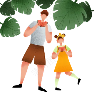 扁平吃西瓜父女